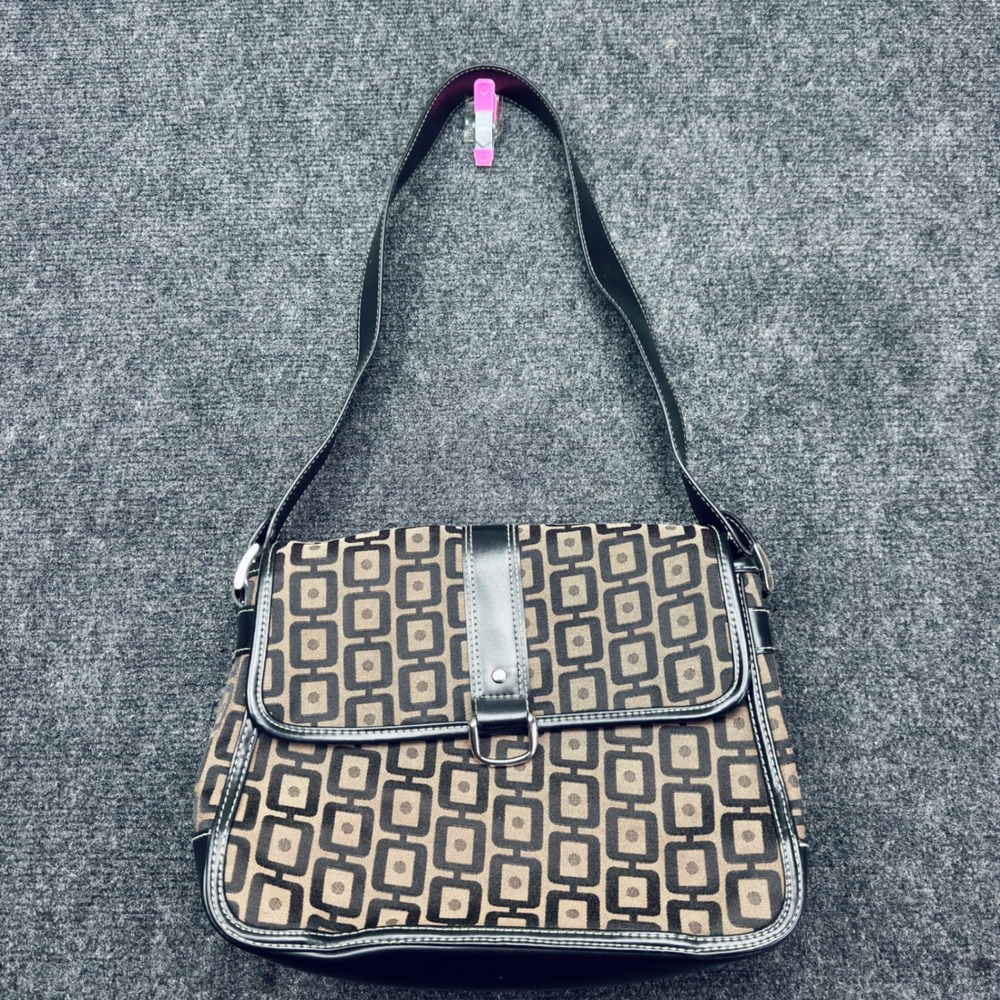 Nine West Vintage Style Geometric Print Canvas Shoulder Bag Brown Black